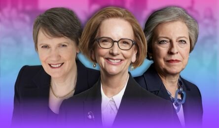 Women in Leadership Summit Image featuring Rt. Hon. Helen Clarke on the left, Hon. Julia Gillard AC in the middle, and Rt. Hon. Theresa May on the right.